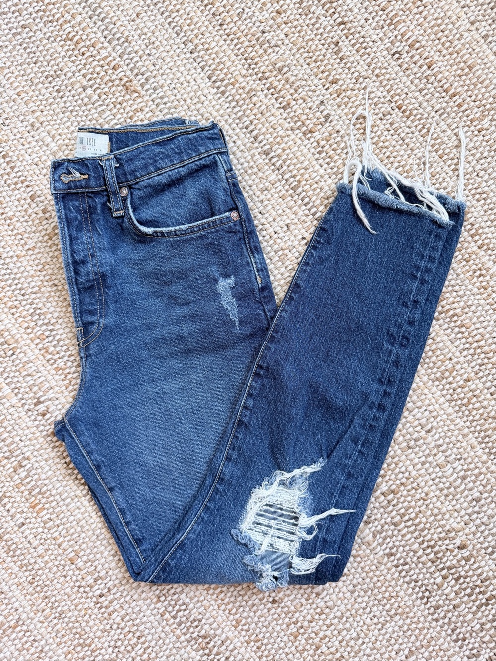 We The Free Dark Blue Distressed Skinny Jeans